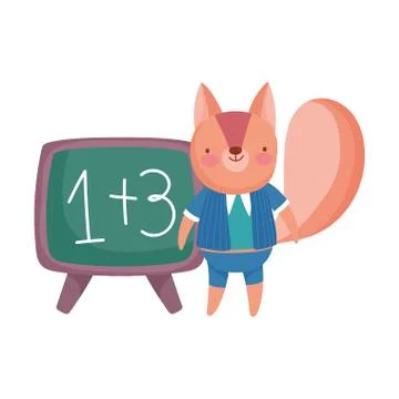 Back to school, squirrel with clothes chalkboard cartoon Stock Illustration