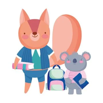 Back to school, squirrel koala chalkboard backpack and book Stock Illustration