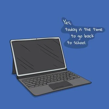 Back to school. Standing tablet with the keyboard in cartoon design for bac.. Stock Illustration
