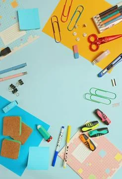 Back to School. Stationery in background for design. Template. Stock Photos