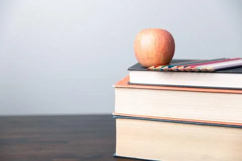 Back to school with stationery background such as books, pens, pencils, glo.. Stock Photos