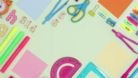 Back to school stationery ordered on green theme with copy space. Stop motion Stock Footage 156871857