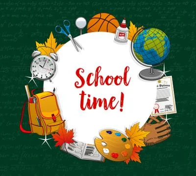 Back to school stationery round frame, formulas Stock Illustration