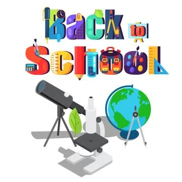 Back to School Sticker with Scientific Objects 库存插图