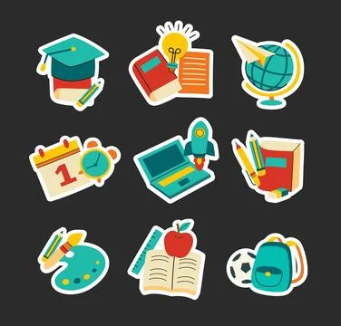 Back to school sticker set doodle style. Education hand drawn objects and s.. Stock Illustration