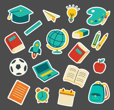 Back to school sticker set doodle style. Education hand drawn objects and s.. Stock Illustration