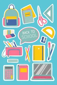 Back to school sticker set vector illustration Stock Illustration