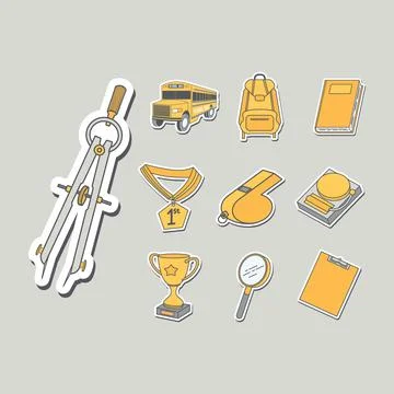 Back to School Sticker Set Yellow Edition Stock Illustration