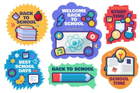 Back to school. Stickers set with school supplies Stock Illustration