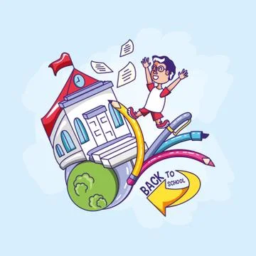 Back to school with student boy and supplies education Ilustración de archivo