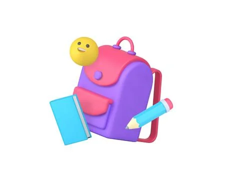 Back to school student education backpack and book 3d icon realistic vector i Illustrazione stock