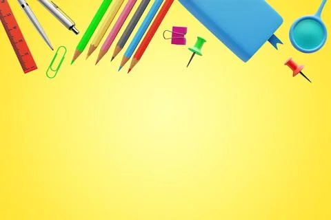 Back to school. Student elements on a yellow background Illustrazione stock