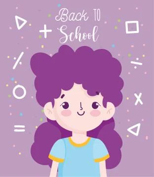 Back to school, student girl arithmetic signs elementary education cartoon Stock Illustration