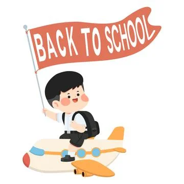 Back to school student holding banner on airplane Stock Illustration