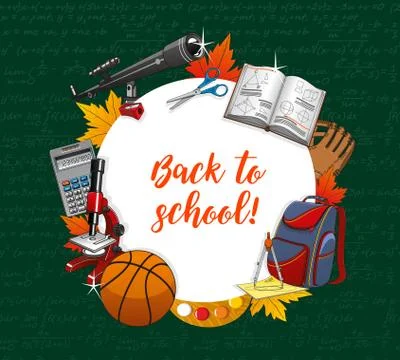 Back to school, student lessons education supplies Illustrazione stock
