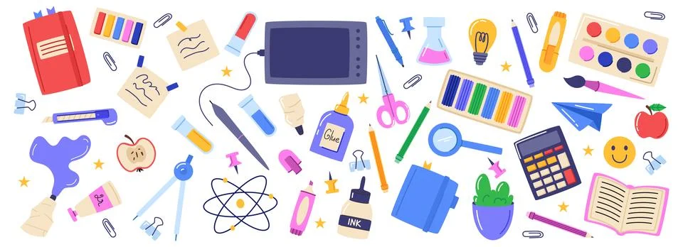 Back to school. Student object, study education. Element background science, Stock Illustration