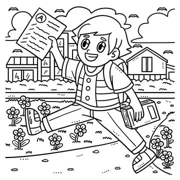 Back To School Student With Test Papers Coloring Stock Illustration