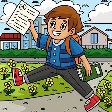 Back to School Student Test Papers Colored Cartoon Stock Illustration