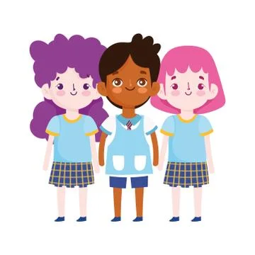 Back to school, students cartoon characters elementary education cartoon Illustrazione stock