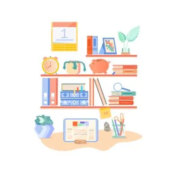 Back to school. student's workplace. shelf with books. school supplies Stock Illustration