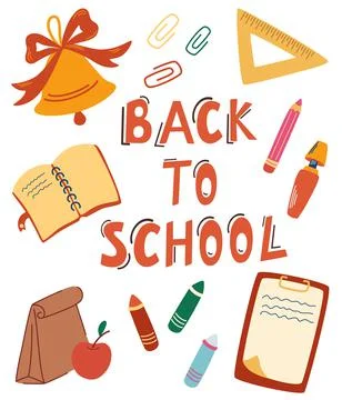 Back to school. Study collection. School stationery and lettering quote. Offi Stock Illustration