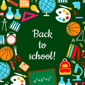 Back to school study lesson supplies vector poster イラスト素材