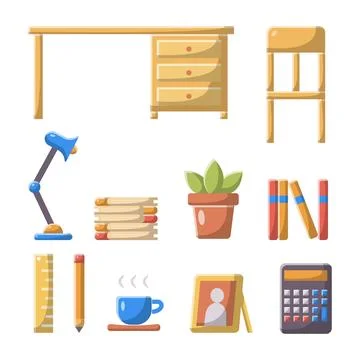 Back To School Study Object Flat Icon Set. Clean Illustration Design Elemen.. Stock Illustration