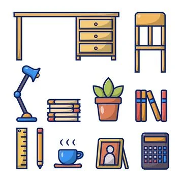 Back to School Study Room Set Flat Vector Illustration Icon On White Backgr.. Stock Illustration