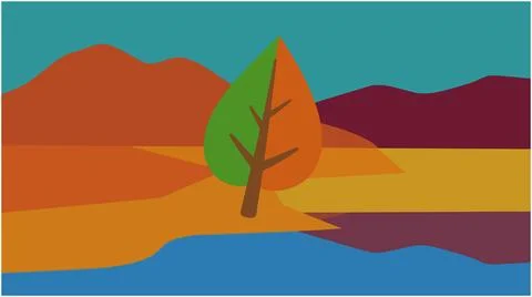 Back to School Stylized autumn tree landscape illustration with rolling hil.. Illustration