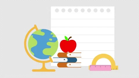 Back to School Supplies Animation with Globe Books and Apple Loop Stock Footage 324065601