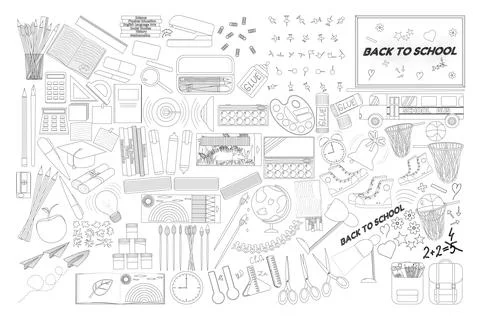 Back to School Supplies Coloring Page for Kids Stock Illustration