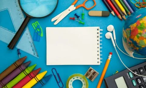 Back to school supplies, empty paper concept Stock Photos