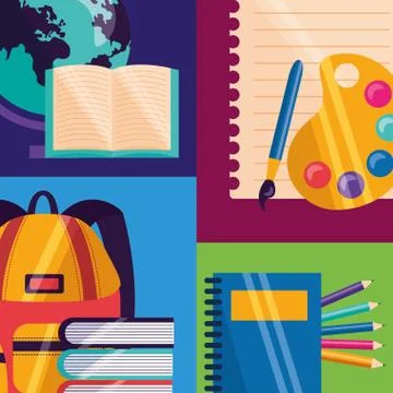 Back to school supplies flat design 스톡 일러스트