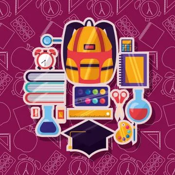 Back to school supplies flat design Stock Illustration
