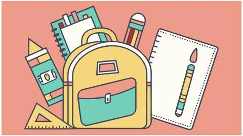 Back to School Supplies Illustration Featuring Backpack Pencils Notebooks and Stock Illustration