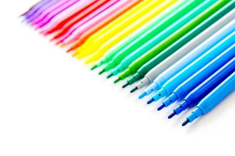 Back to school supplies, line of multi colored bright markers Foto stock