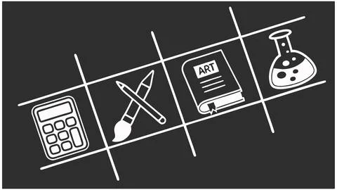 Back to school supplies math art science education drawing calculator book Stock Illustration