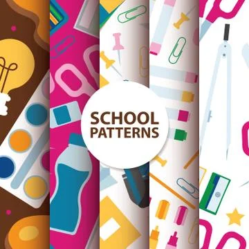 Back to School supplies seamless pattern illustration. Stationery for education Illustrazione stock