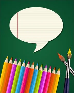 Back to school supplies set with talk bubble Illustration