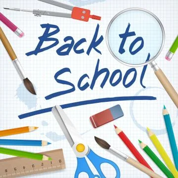 Back to school supplies tools vector background Stock-Illustration