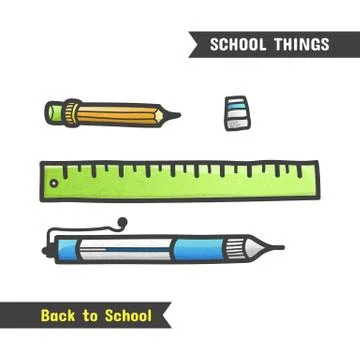 Back to School Supplies, vector hand drawn icon Stock Illustration