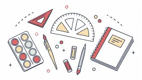 Back to school supplies vector illustration with notebook paint brush and school Stock Illustration