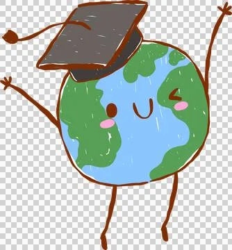 Back to School Supply Earth Character With Graduation Cap Cartoon Character.. Stock Illustration