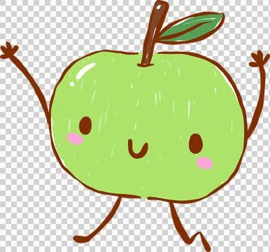 Back to School Supply Green Apple Cartoon Character Hand Drawn Stock Illustration