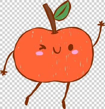 Back to School Supply Red Apple Cartoon Character Hand Drawn Stock Illustration