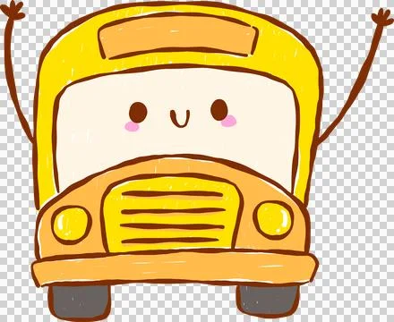 Back to School Supply School Bus Cartoon Character Hand Drawn Stock Illustration