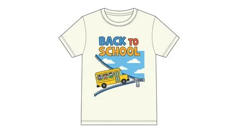 Back to school t shirt design with school bus graphic clothing transportation Stock Illustration