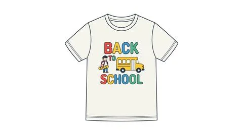 Back to school t shirt design featuring school bus and student character Stock Illustration