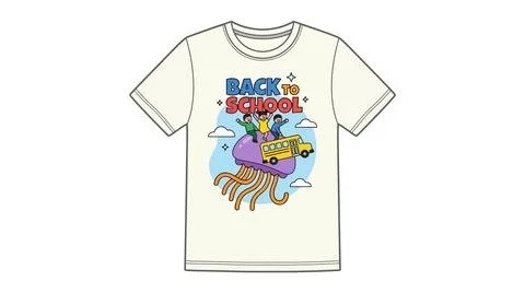 Back to school t shirt design with kids riding a giant jellyfish, t shirt イラスト素材