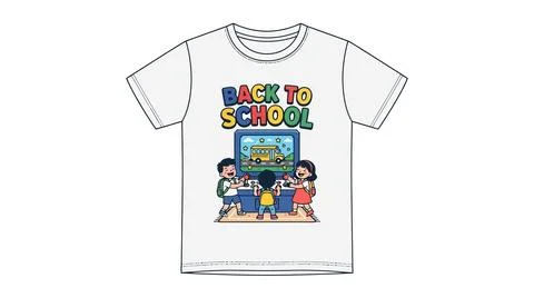 Back to school t shirt design with digital classroom and cheerful students Stock Illustration